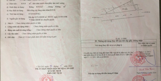 BÁN ĐẤT MT DUYÊN HẢI  - 820M2 – 35 TỶ– TT CẦN THẠNH CẦN GIỜ