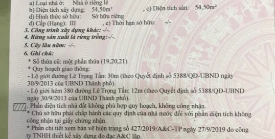 Cần bán : Đất mặt tiền đường Lê Trọng Tấn,477m*,gần chợ, trường học, trung tâm t