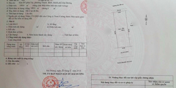 Bán đất mặt đường Nguyễn Văn Linh, TP HD, 108m2, mt 6m, đường 30.5m, vỉa hè 5m,