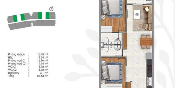 Căn hộ 2 phòng ngủ 2wc view sông chỉ 1,498 tỷ tại Vista Riverside giao nhà T12/2