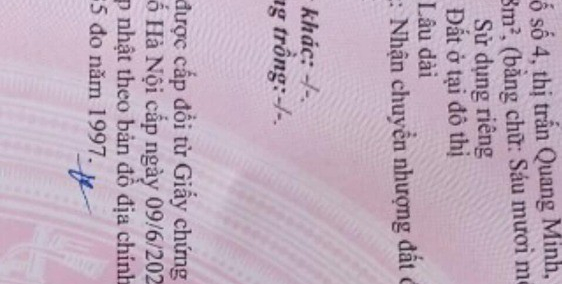 Cần thanh khoản gấp lô đất tại thị trấn Quang Minh, Mê Linh, Hà Nội