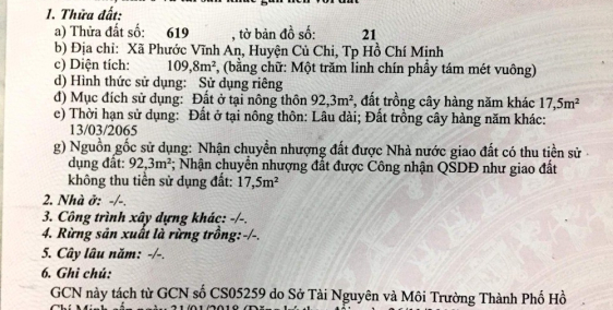 Bán đất mặt tiền đường 5mét, xã Phước Vĩnh An , Củ Chi , T/P H CM