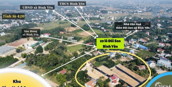 Bán đất Bình Yên 920tr - ̃70m2 - Full thổ cư - Cách TL 420 200m - Đường vào 2oto