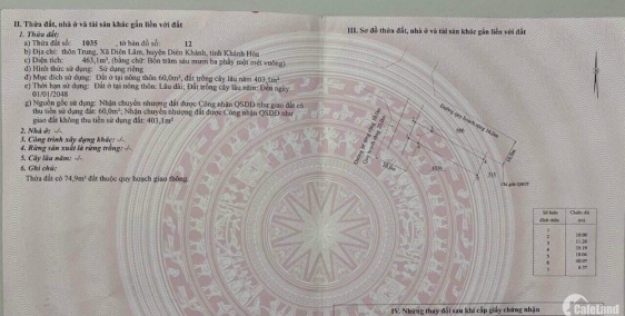 Bán lô góc 2 mặt tiền cách tl8 300m2 Diên Lâm - Diên Khánh - Khánh Hòa