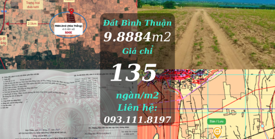 Bán đất gần 1 mẫu đất ở Bình Thuận, sổ sẵn, đường thê hiện trên sổ.