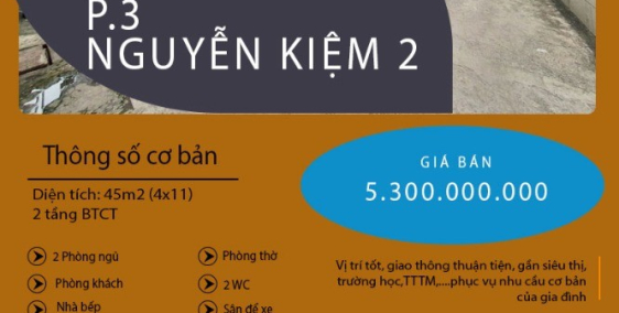 Gò vấp, P3, Nguyễn Kiệm 2, Gần Bv 175,  sổ đẹp