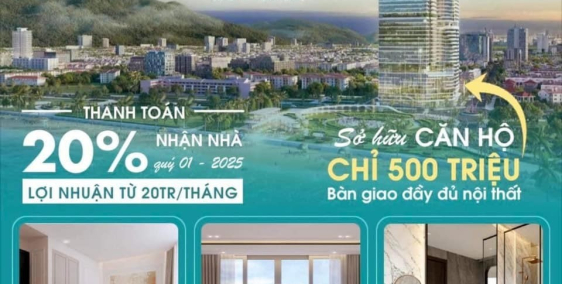 Sở hữu CH 4 sao QT - 3 mặt view biển,ngay quảng trường TP Quy Nhơn chỉ với 525tr