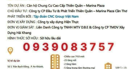 Chung cư cao cấp tháp đôi 23 tầng Thiên Quân Marina Plaza Cần Thơ