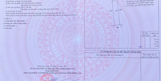 Cần bán 135m2 đất Thổ, SHR, mặt tiền đường 20m quy hoạch mở rộng. CK 3%