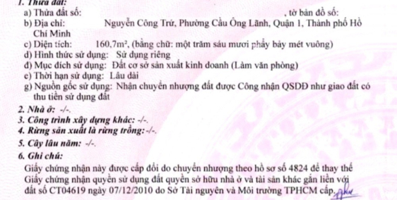 HIẾM – BÁN NHÀ 2 MẶT TIỀN NGUYỄN CÔNG TRỨ , QUẬN 1, 161m, 60 TỶ, 0933444019