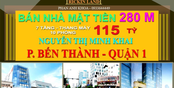 BÁN NHÀ MẶT TIỀN Nguyễn Thị Minh Khai, P 5, QUẬN 3, 280M, 7T, 115 TỶ, 0933644449