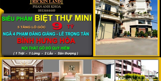 BÁN NHÀ BIỆT THỰ LÊ TRỌNG TẤN, Bình Tân, 5 TẦNG, 165 M, 9 TỶ, 0933644449