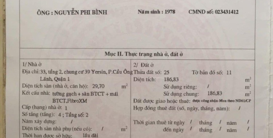 Cần bán căn hộ 39 Yersin Q1 sổ đỏ đầy đủ bao sang tên