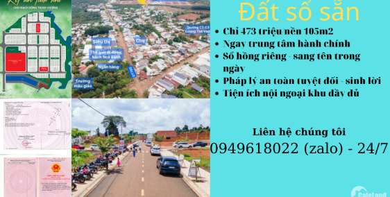 Đất nền sổ sẵn chỉ 418tr - 105m2 thổ cư kề UBND và khu sinh thái Bom Bo, Bù Đăng