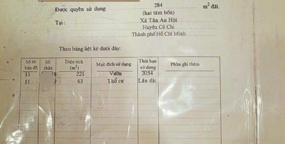 Bán căn nhà đường Bùi Thị He ,Tân An Hội  Củ Chi  3pn, 1wc, SHR 284m2 giá 530tr