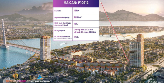 Suất ngoại giao căn 1BR+1 tầng 09 Sun Cosmo Residence Đà Nẵng view biển, view TP