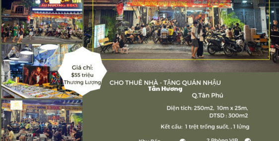Cho thuê Nhà Tân Hương, 250m2, NGANG 10M - TẶNG QUÁN NHẬU