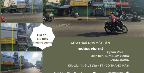 Cho thuê nhà Mặt Tiền Trương Vĩnh Ký 80m2, 3 Lầu - THANG MÁY