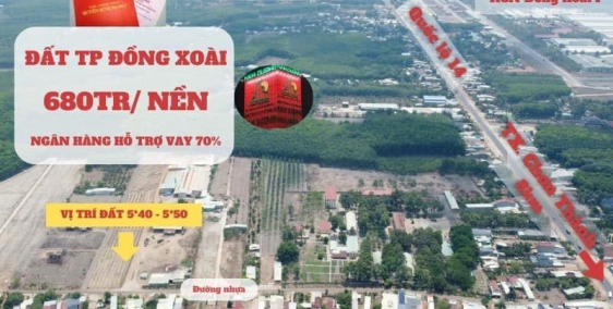 Đất Nền TP Đồng Xoài 250m2 giá chỉ 6xxTr, Sổ sẵn, Liền kề Cụm KCN Đồng Xoài 1,2