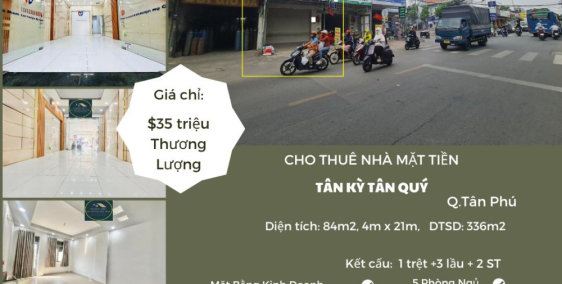 Cho thuê nhà mặt tiền Tân Kỳ Tân Quý 84m2, 3Lầu + ST - ngay NGÃ TƯ