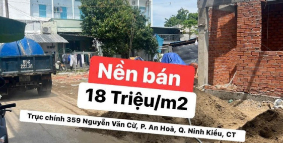 Bán nền DT 580m2 hẻm 359 đường Nguyễn Văn Cừ . Giá chỉ 18tr/m2
