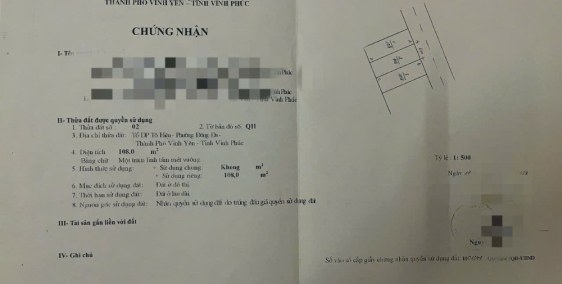 Bán lô đất 108m cạnh nhà văn hóa TDP Tô Hiệu Đống Đa Vĩnh Yên Vĩnh Phúc
